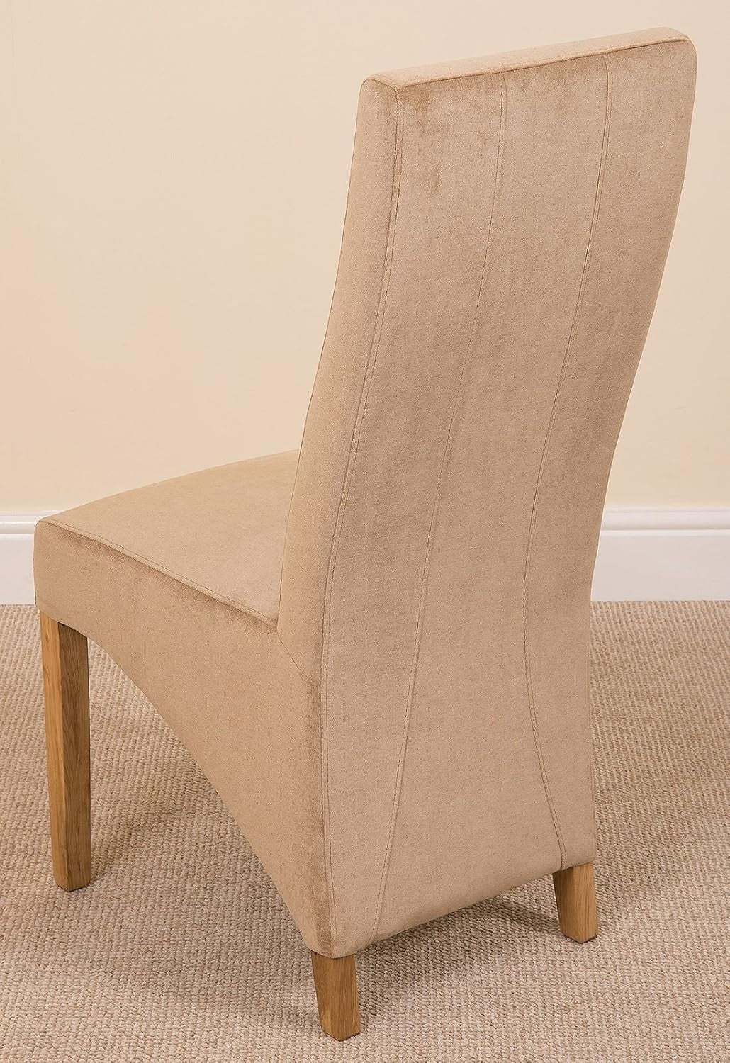 Solid Oak Dining Table Set 4 Beige Fabric Chairs Compact 125cm Contemporary