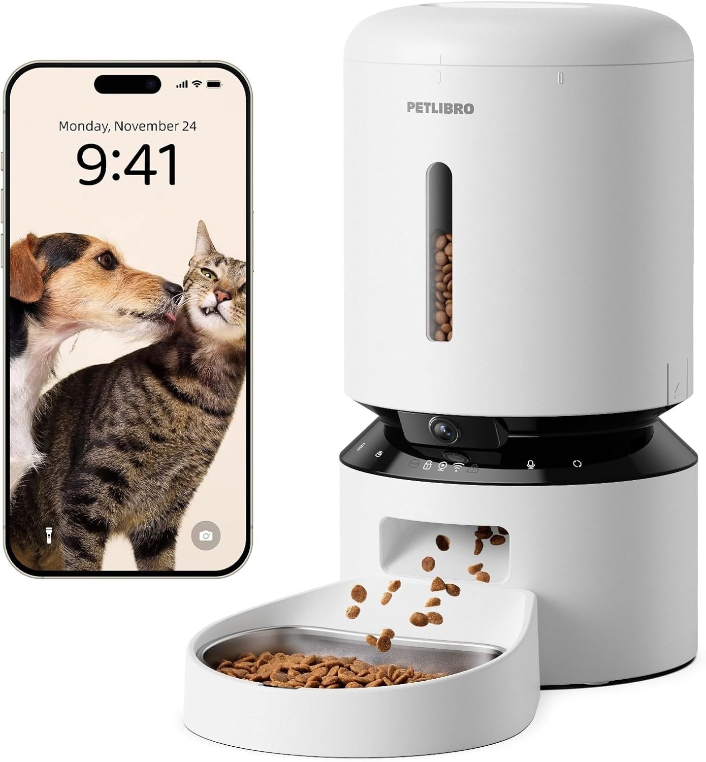 Automatic Pet Feeder Camera WiFi App Control 1080P HD 5L Food Bin