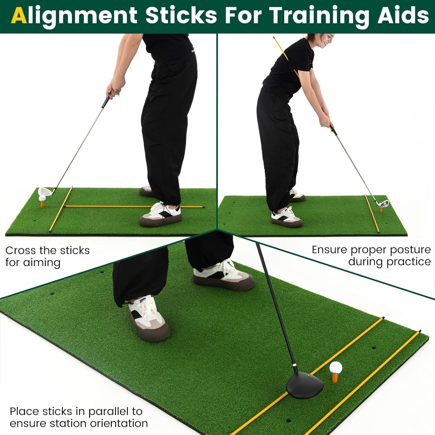 Golf Practice Hitting Mat 5x5ft Turf Mat with Rubber Tees & Alignment Sticks