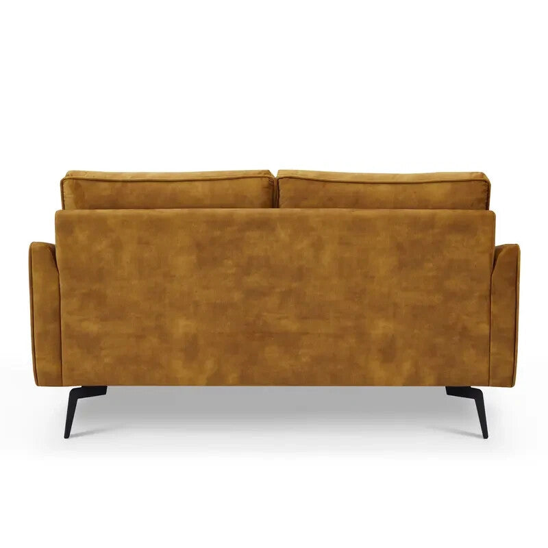 Gold Velvet 2 Seater Sofa | Modern Tufted Couch with Metal Legs & Support