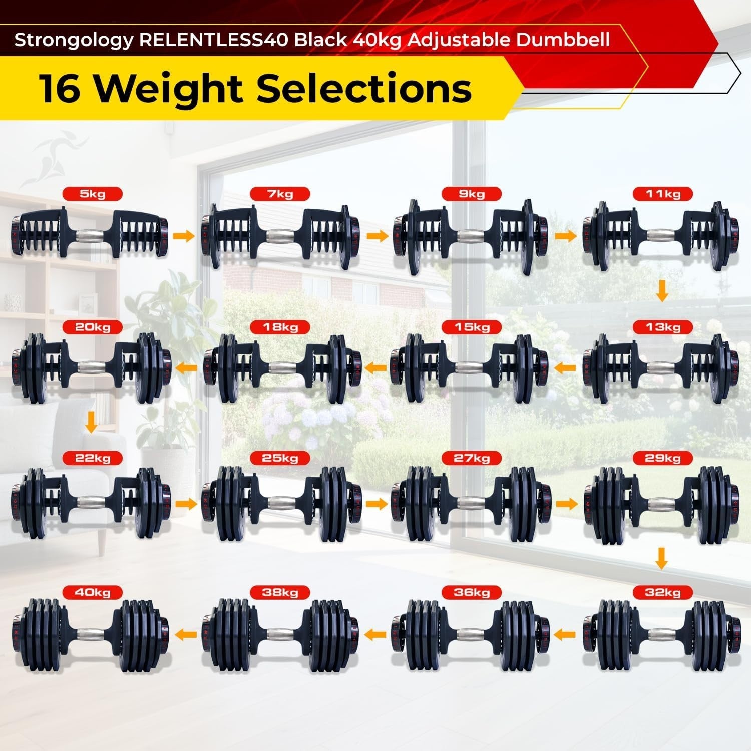 Smart Adjustable Dumbbell 5–40KG Quick Change Space Saving Home Gym Weight