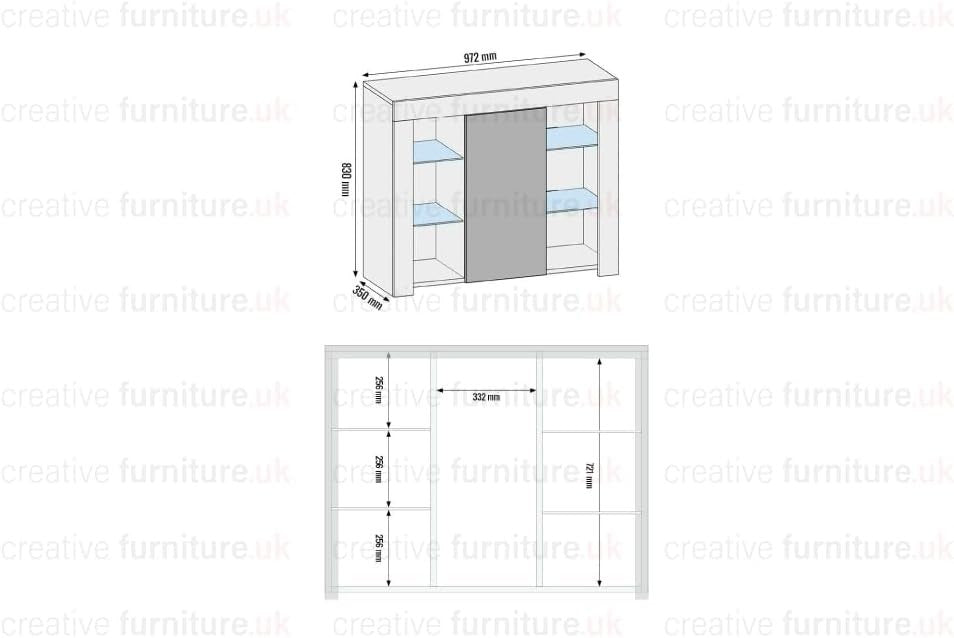 LED Sideboard Cabinet Gloss White Display Unit Glass Shelves Modern 97cm