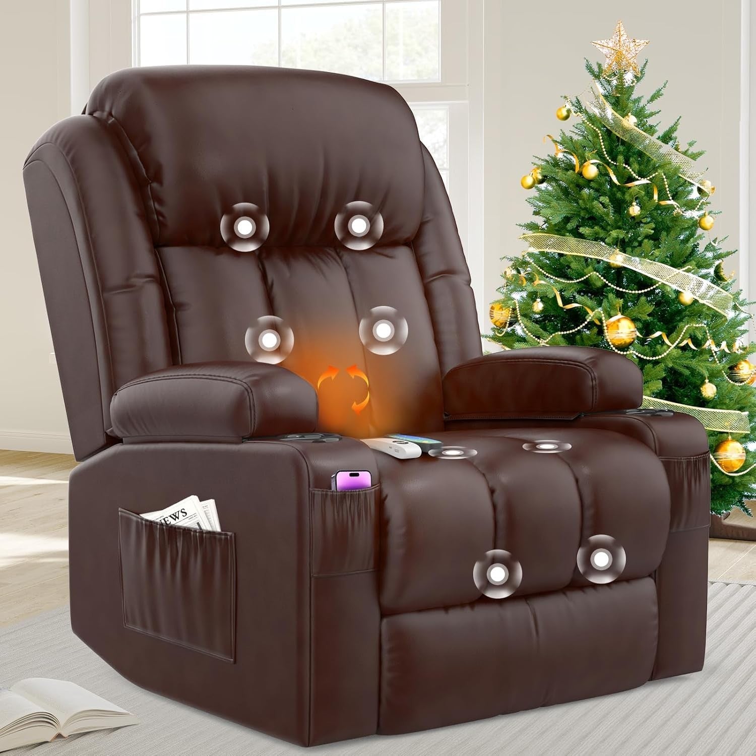 Power Lift Recliner Chair Massage Heat USB Ports Cup Holders Extended Footrest