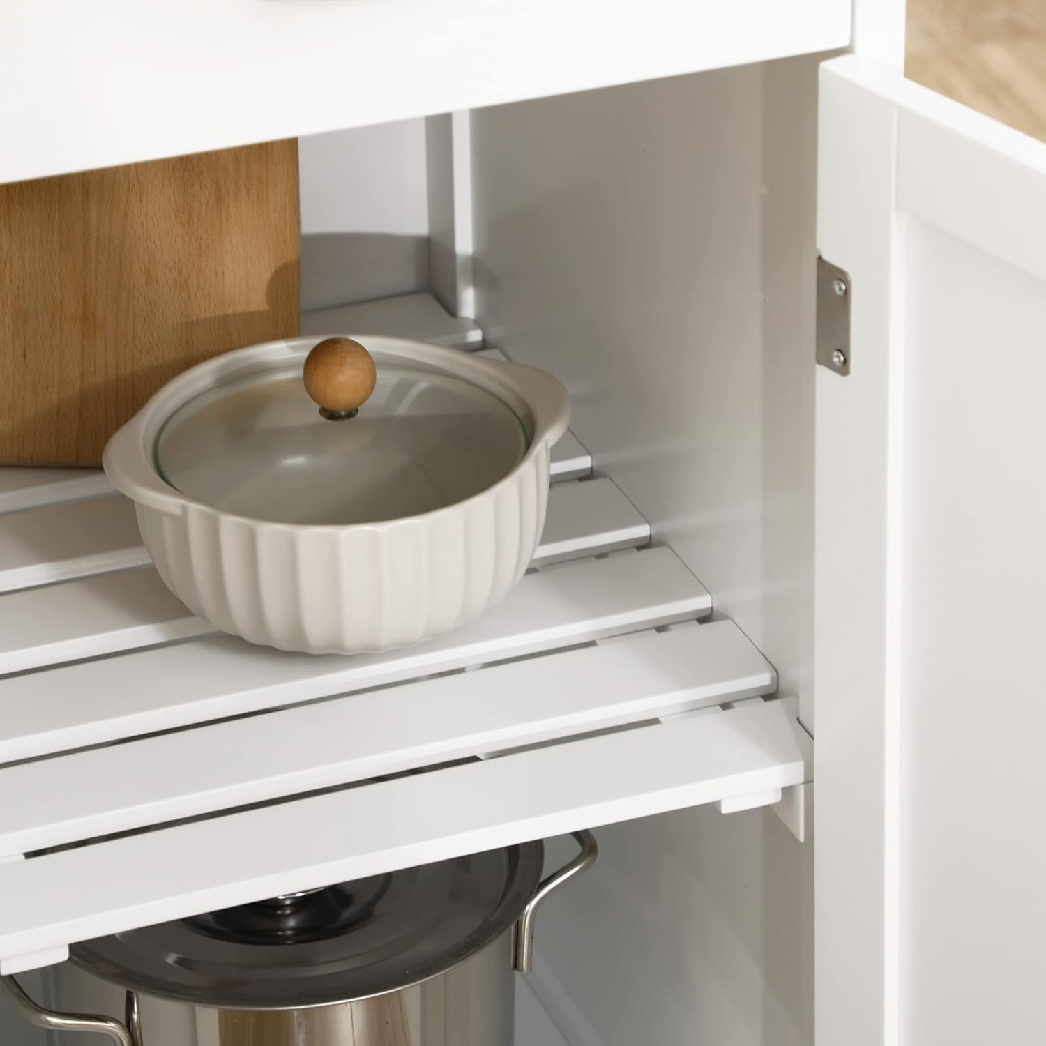 Compact Kitchen Trolley on Wheels w/ Wine Rack Cabinet
