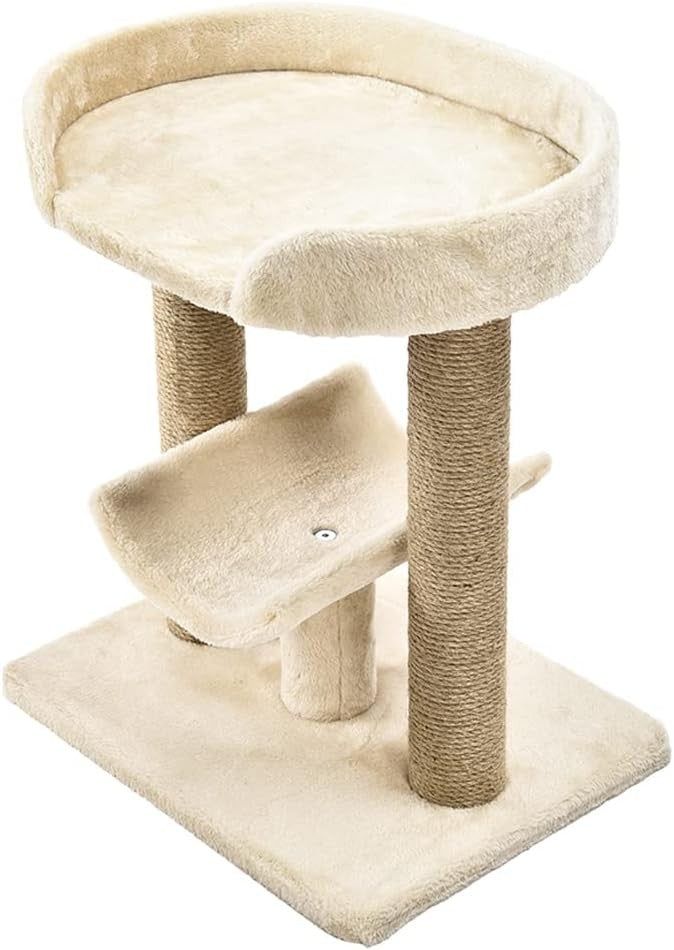 Beige Cat Tree Scratching Post Platform Tower Indoor Small Medium Cats