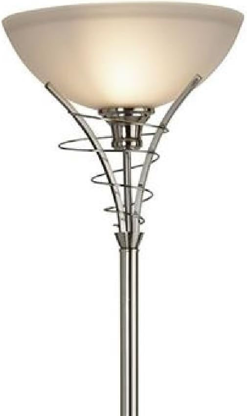 Satin Silver Uplighter Floor Lamp Frosted Glass Shade 179cm Tall Standing Light