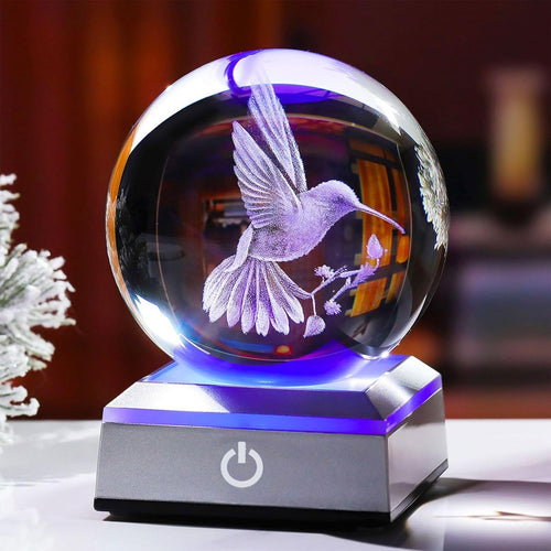 3D Crystal Hummingbird Ball LED Light 8cm K9 Glass Ornament Gift Home Decor