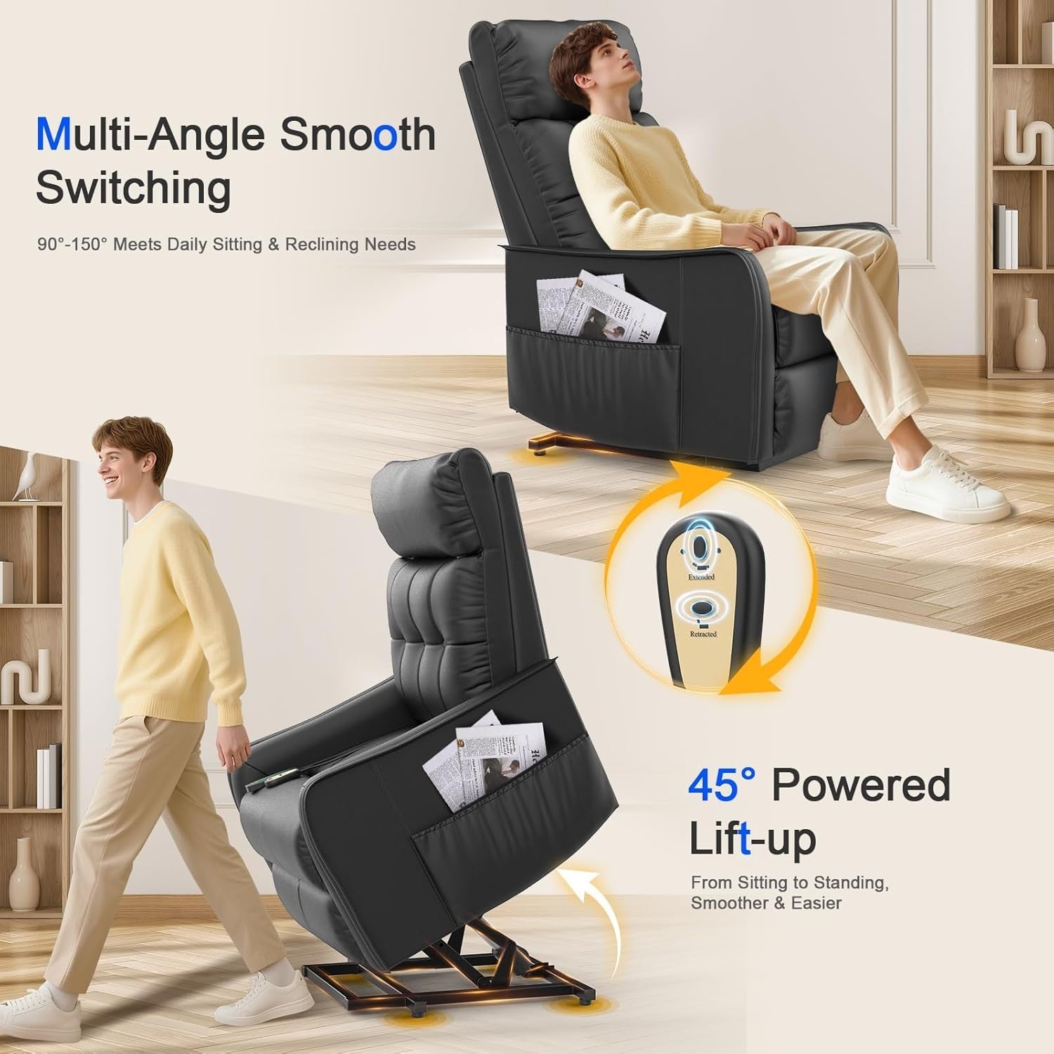 Black Power Lift Recliner Chair Elderly Massage Heat Remote Controls Footrest
