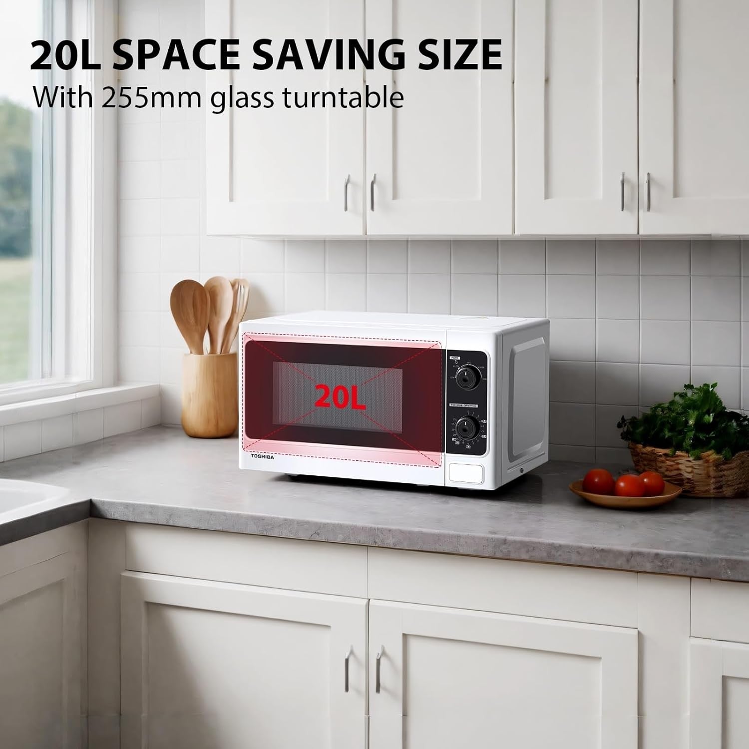 White 20L 800W Compact Microwave Oven Manual 5 Power Levels