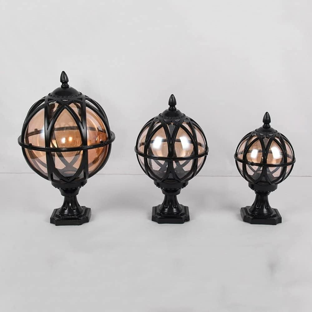 Vintage Globe Post Light, IP55 Waterproof, E27 Base, Bronze Lantern