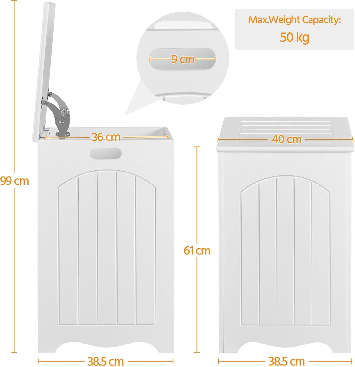 Large White Laundry Basket with Lid Wooden Bathroom Storage Hamper