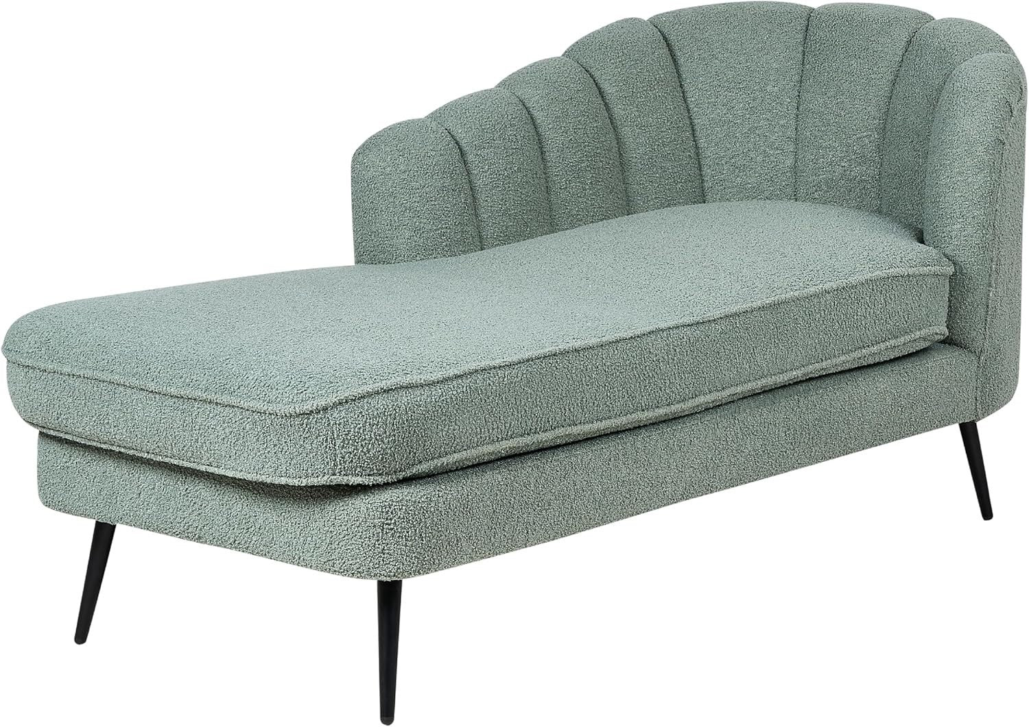 Modern Green Boucle Chaise Lounge with Reclining Back & Black Metal Legs