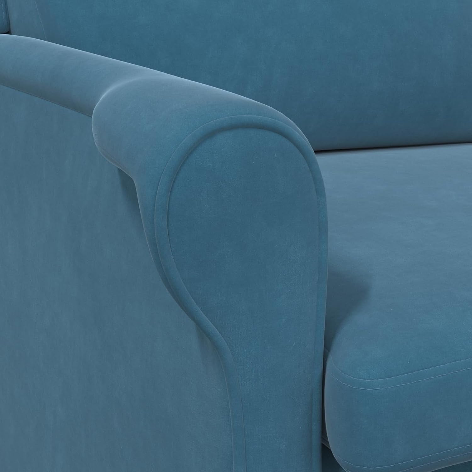 Blue Fabric Armchair Ergonomic Lounge Chair Soft Seat Wooden Legs