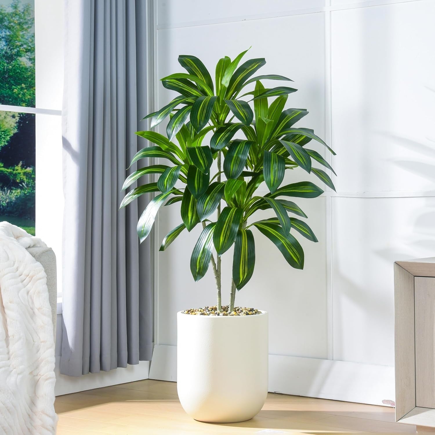 2PCS 120cm Dracaena Artificial Trees in Pots Lifelike Indoor Home Decoration