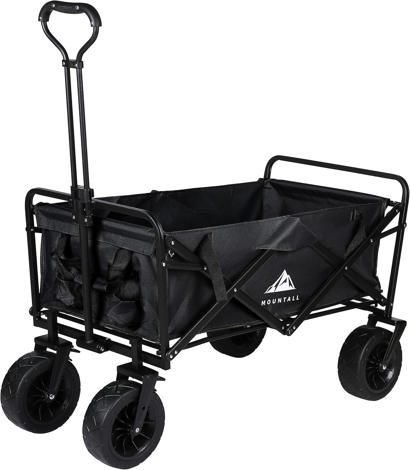 Black Heavy Duty Folding Garden Wagon Large Wheel Outdoor Utility Trolley 80kg