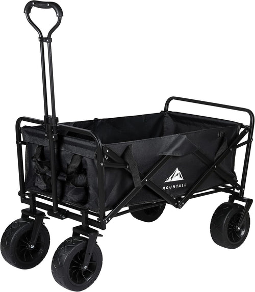 Black Heavy Duty Folding Garden Wagon Large Wheel Outdoor Utility Trolley 80kg