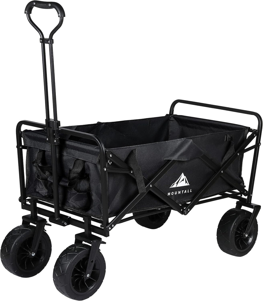 Black Heavy Duty Folding Garden Wagon Large Wheel Outdoor Utility Trolley 80kg