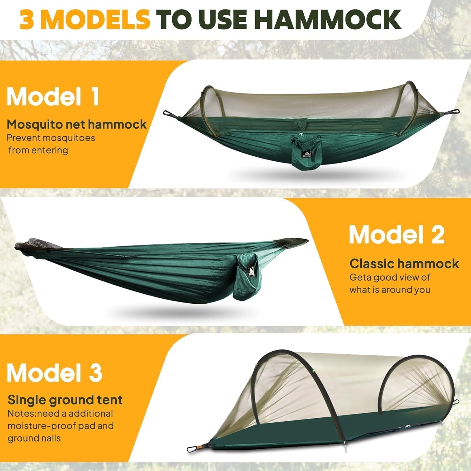 Ultralight Camping Hammock Dark Green | 300kg Load | Pop-Up Bug Net & Straps