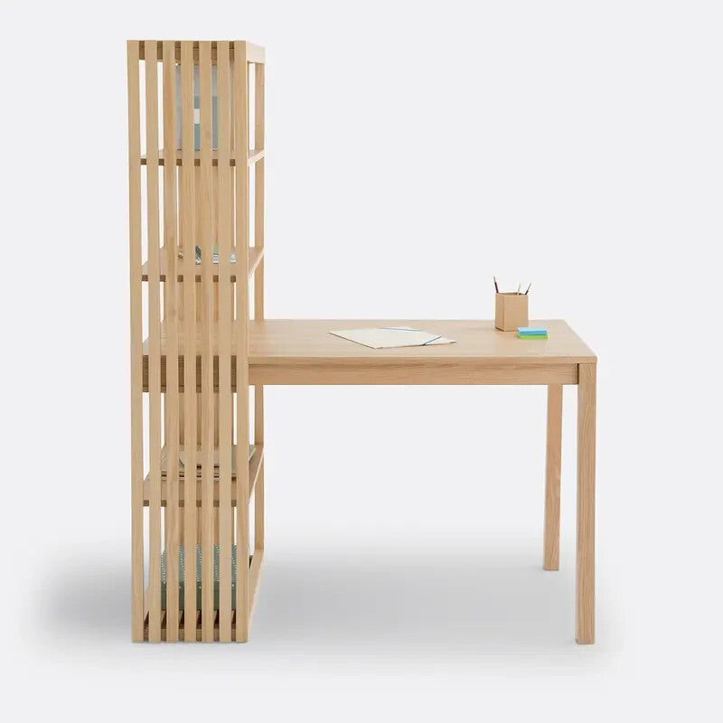 Reversible Bookcase Desk Ash Veneer Home Office Table 119x155x70cm