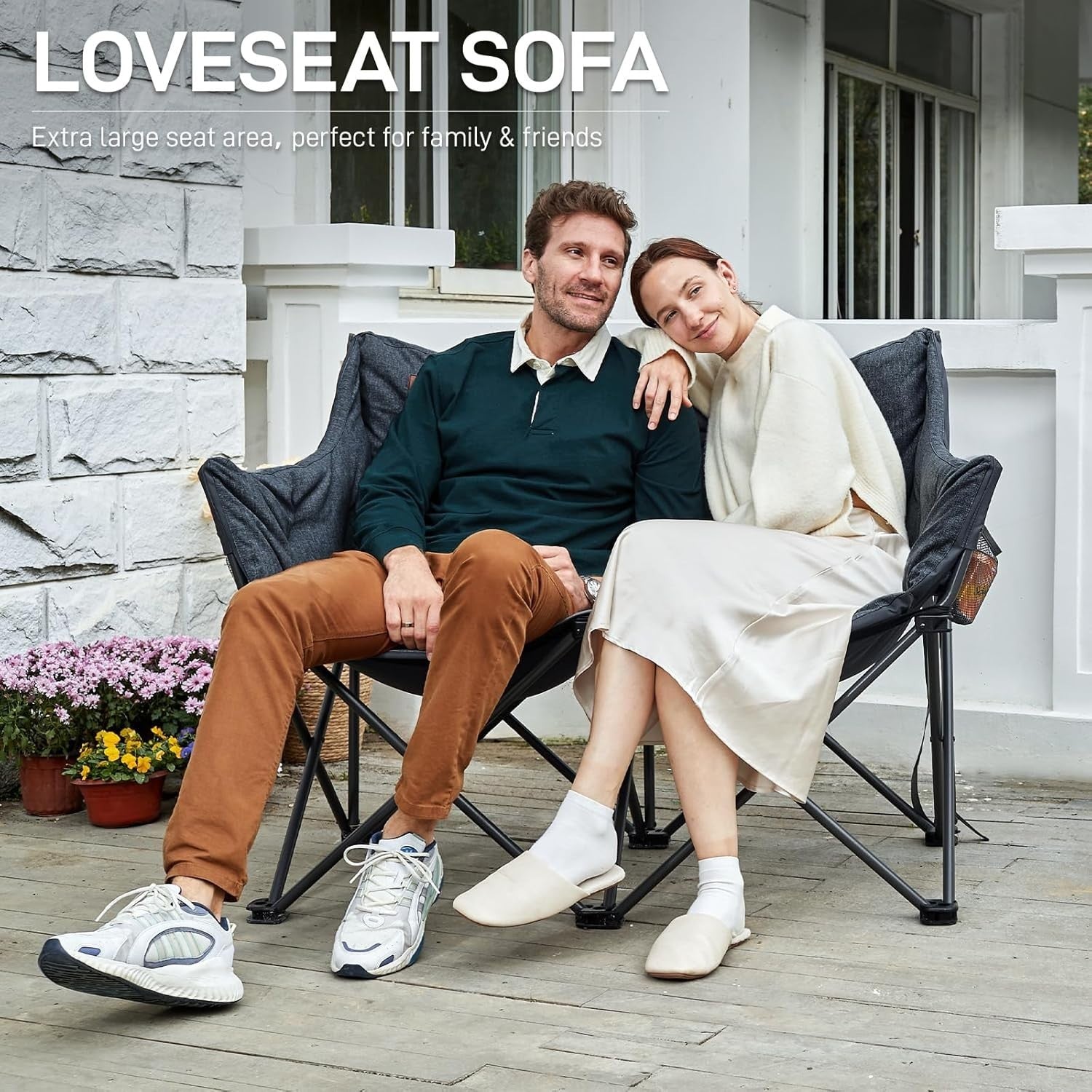 Heavy Duty Double Folding Camping Chair 320kg Capacity Outdoor Sofa Seat