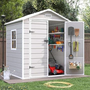 Amopatio 6x4.5ft Resin Garden Storage Shed Lockable Tool Bike Patio Sandstone