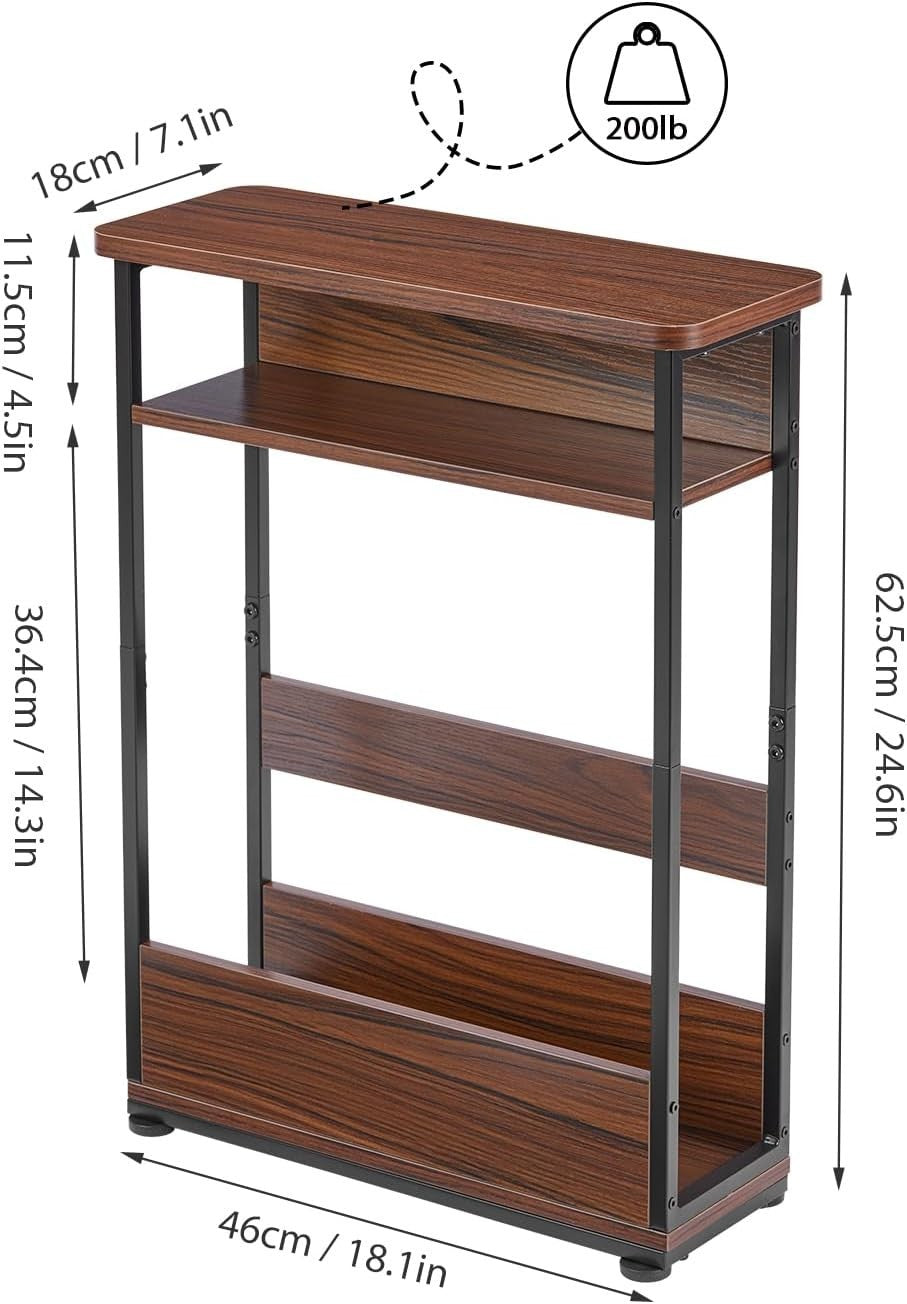 Narrow 3-Tier Side Table with Storage Shelf Slim End Table 46x18x62.5cm