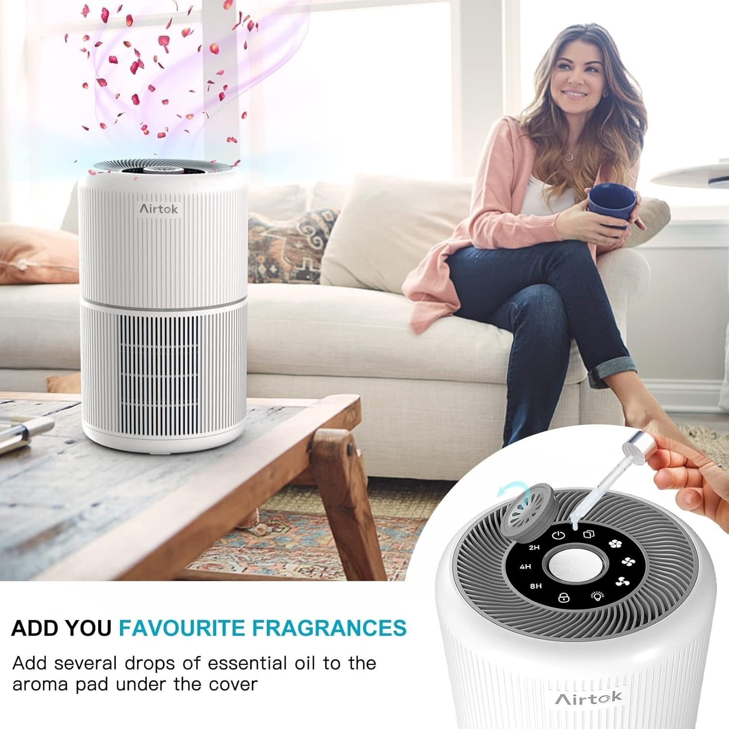 H13 HEPA Air Purifier Bedroom 360° Quiet Aromatherapy Night Light