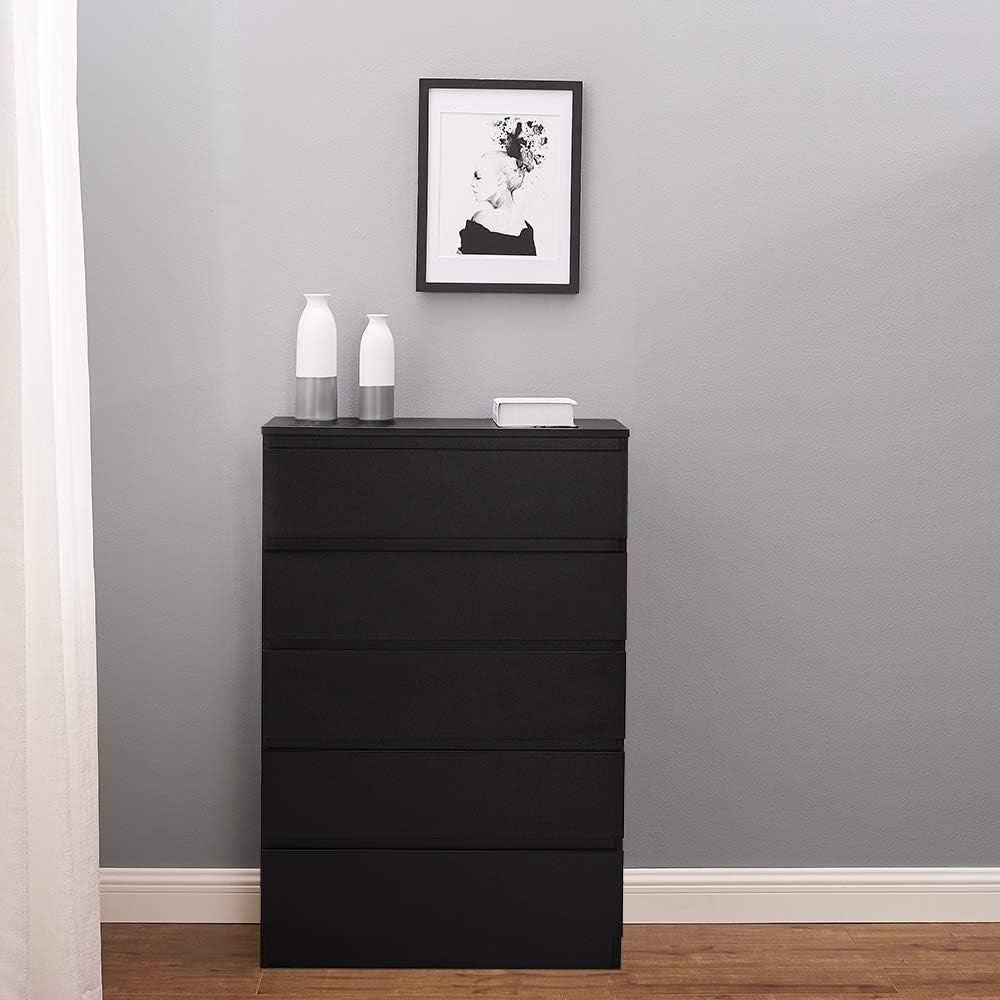 Modern 5-Drawer Black Chest Storage Cabinet | Bedroom & Living Room Unit