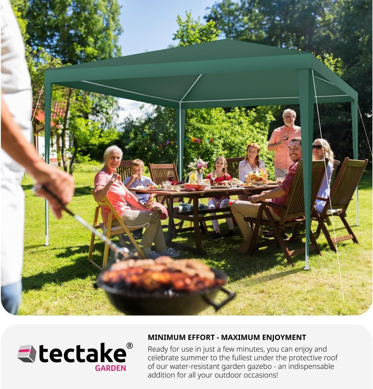 3x3m Green Garden Gazebo Waterproof UV Shelter w/ 3 Side Panels Steel Frame