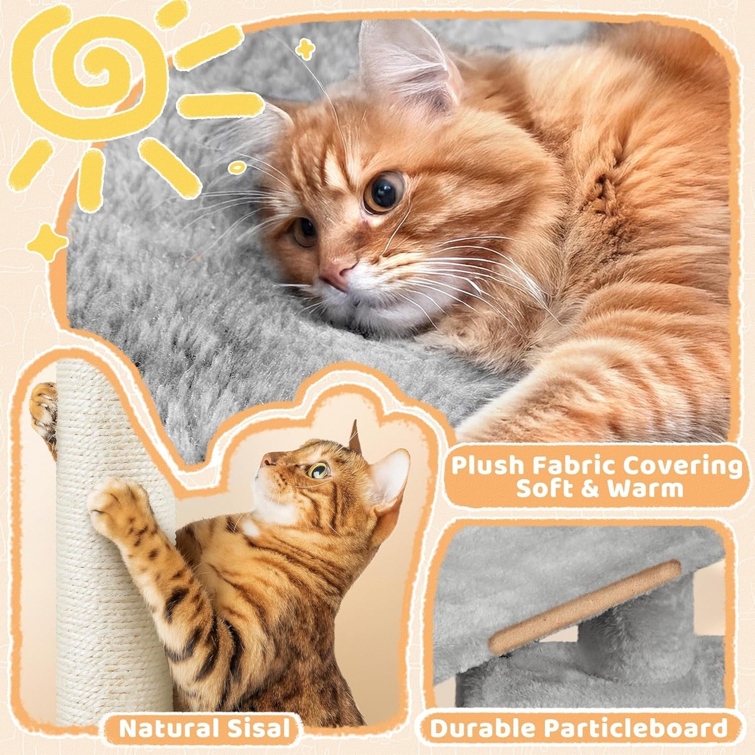 Small Cat Tree 87cm Multi Level Scratching Tower with Condo Light Grey