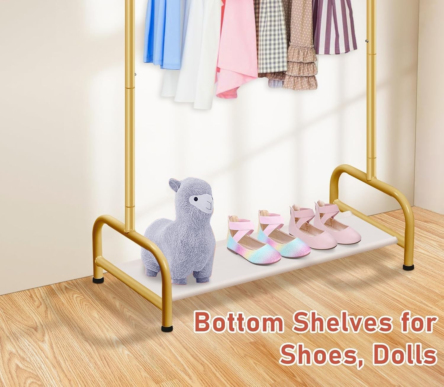Kids Gold Clothes Rail Baby Dress Up Rack with Shelf