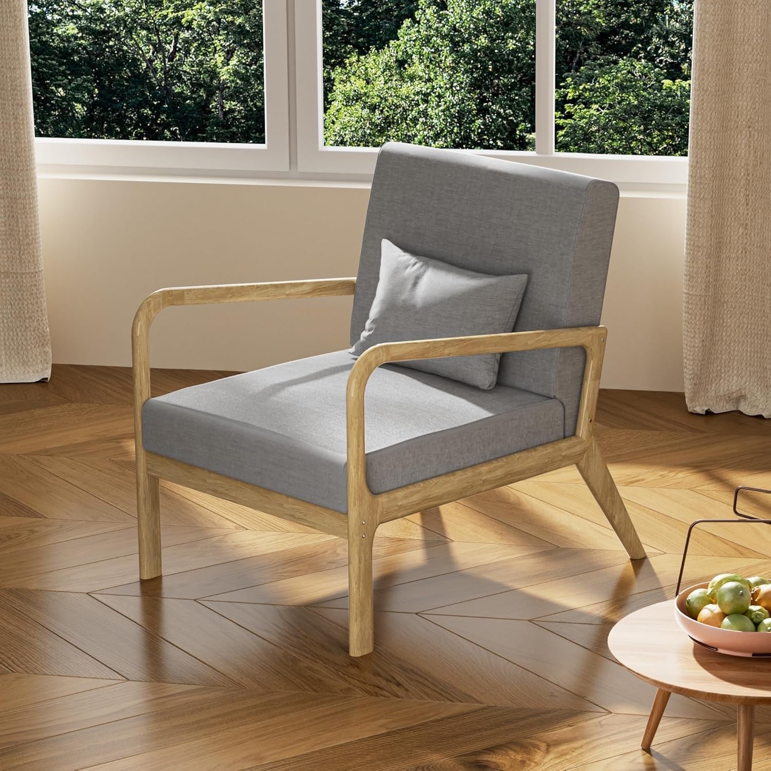 Mid-Century Modern Wide Seat Accent Armchair with Lumbar Pillow