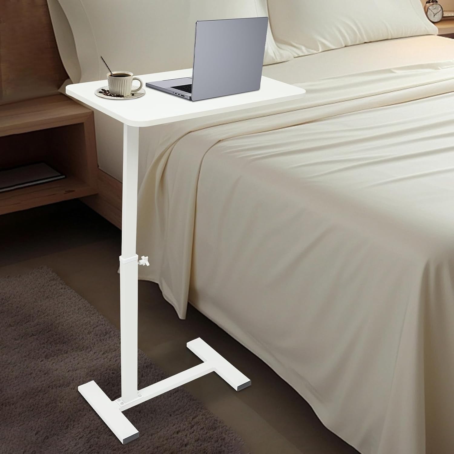 Rolling Laptop Table Height Adjustable Standing Desk with Wheels Bed Table