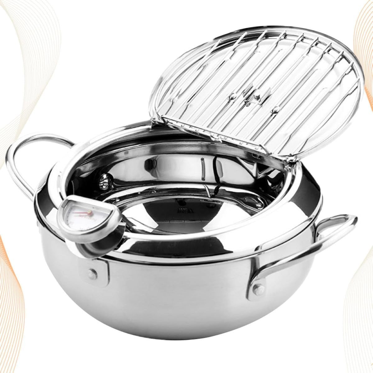 Deep Frying Pot With Thermometer Lid Induction Gas Fryer Pan