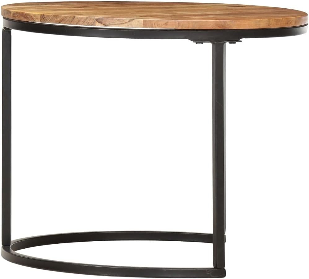 2X Nesting Side Coffee Tables Wood Round Industrial End Set Space Saving Brown