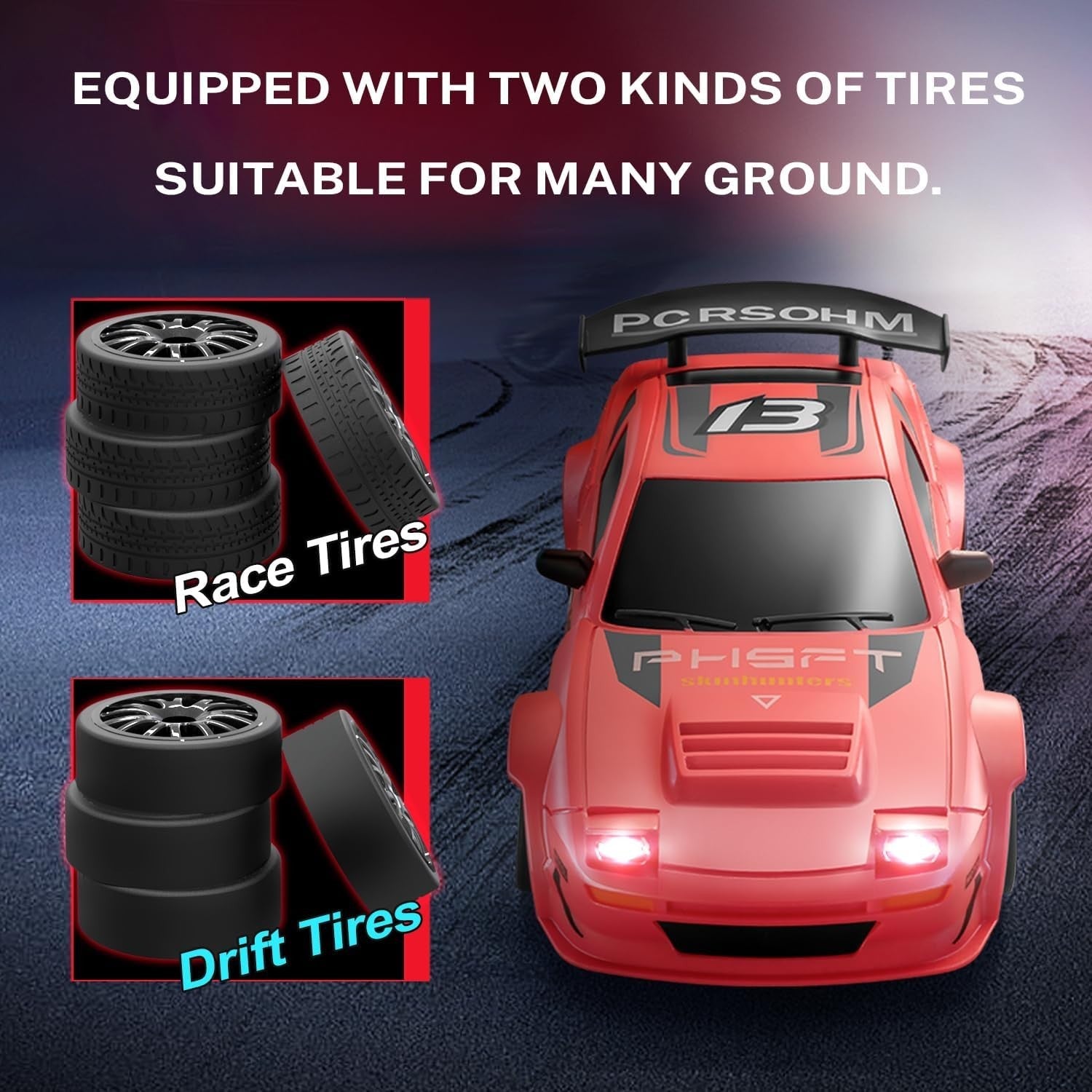 1:24 RC Drift Car 20KM/H–4WD Remote Control Toy with LED Lights & Extra Tires
