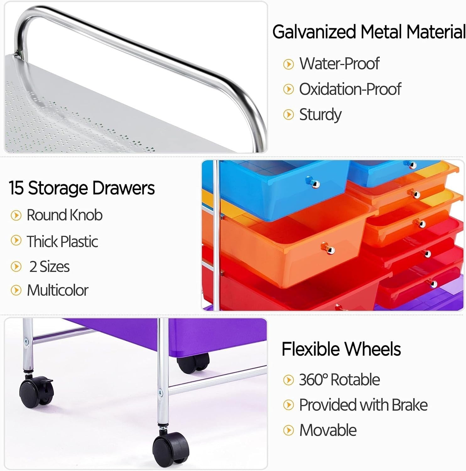 15 Drawer Rolling Storage Cart Mobile Organizer Trolley with Wheels