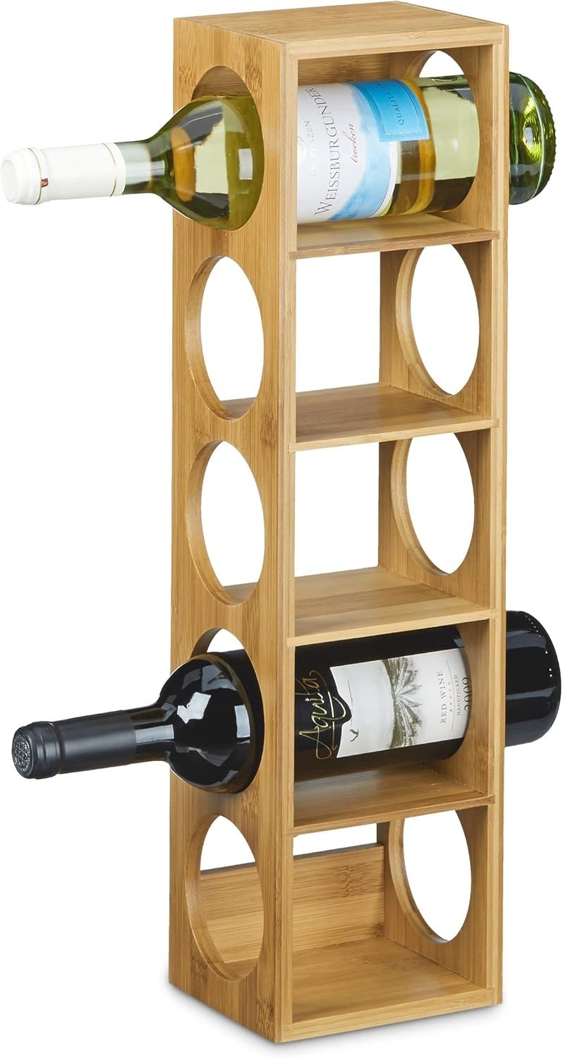 Bamboo Wine Rack 5 Tier Bottle Holder for 5 Bottles Modern Freestanding Storage