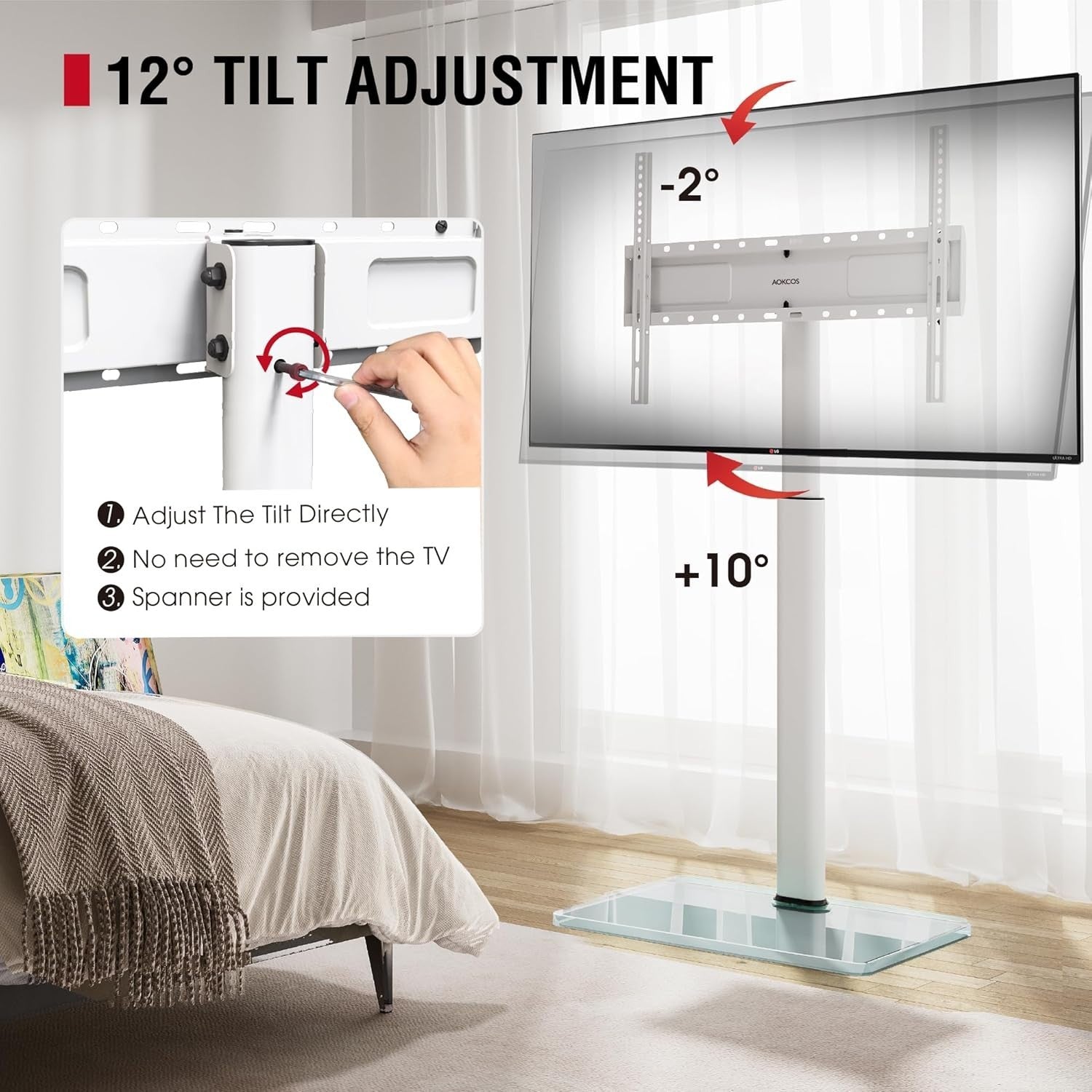 Adjustable TV Floor Stand 43-75" Swivel Tilt 1554mm Height Max 50kg Load