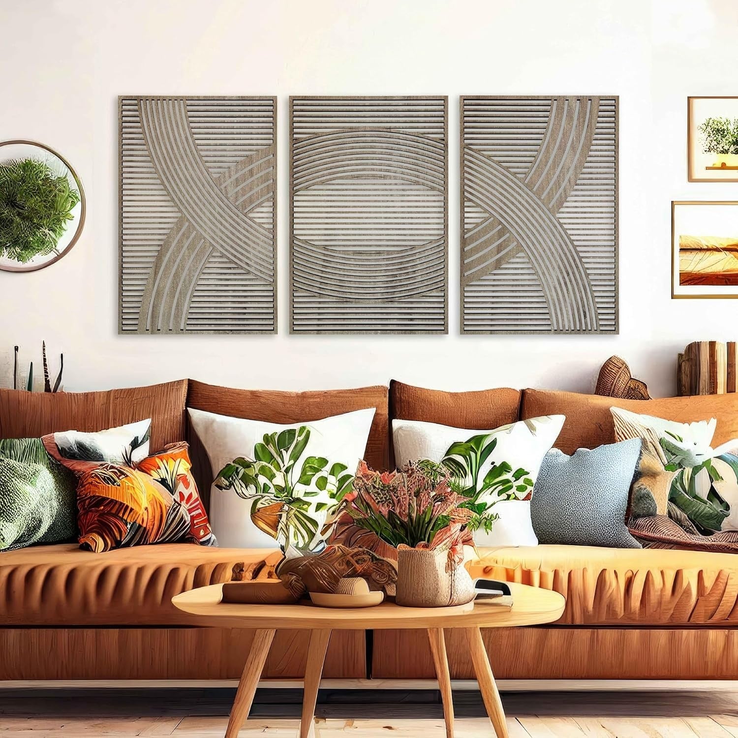 Large Boho Wood Wall Art Mid Century Modern Rustic Panel Decor