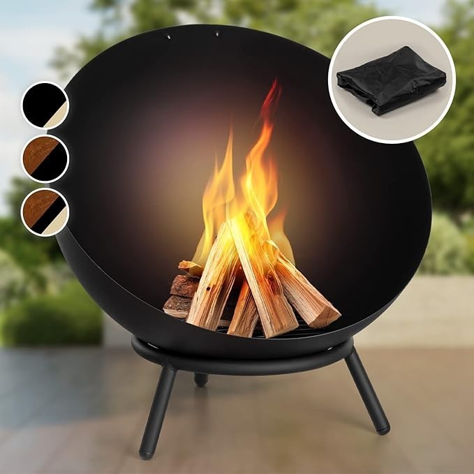 Outdoor Fire Pit Bowl with Tripod Stand – Weatherproof Garden Fireplace 66cm