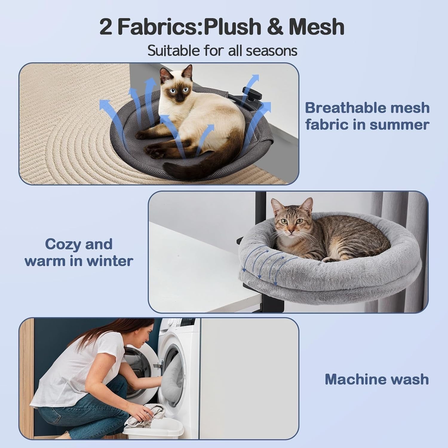 Dual Desk Cat Bed Rotating Cat Hammock for 2 Cats Adjustable Perch