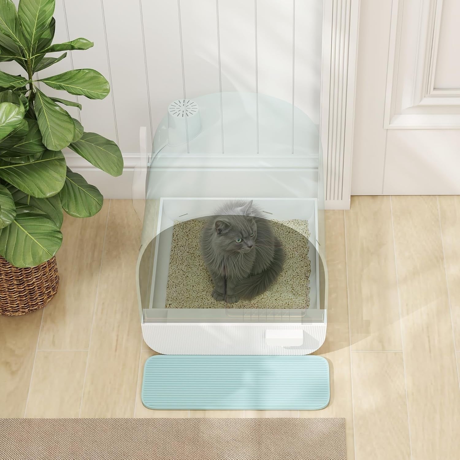 Hooded Cat Litter Box Enclosed Tray Drawer Odor Control Scoop Mat