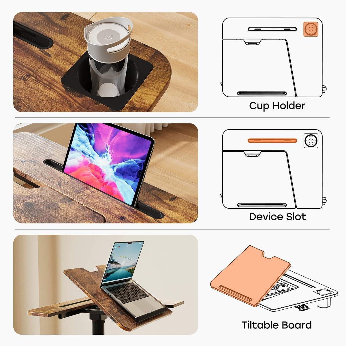 Rolling Standing Laptop Desk Height Adjustable with Wheels Sofa Workstation