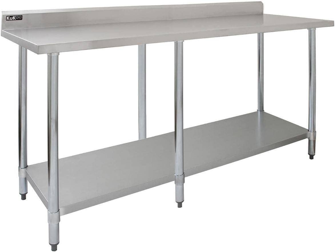 7FT Stainless Steel Kitchen Prep Table 250kg Catering Bench Shelf Backsplash