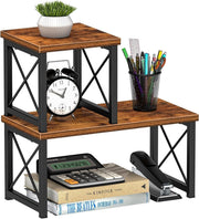2-Tier Freestanding Desktop Bookshelf – Stackable Wood Desk Organizer Shelf