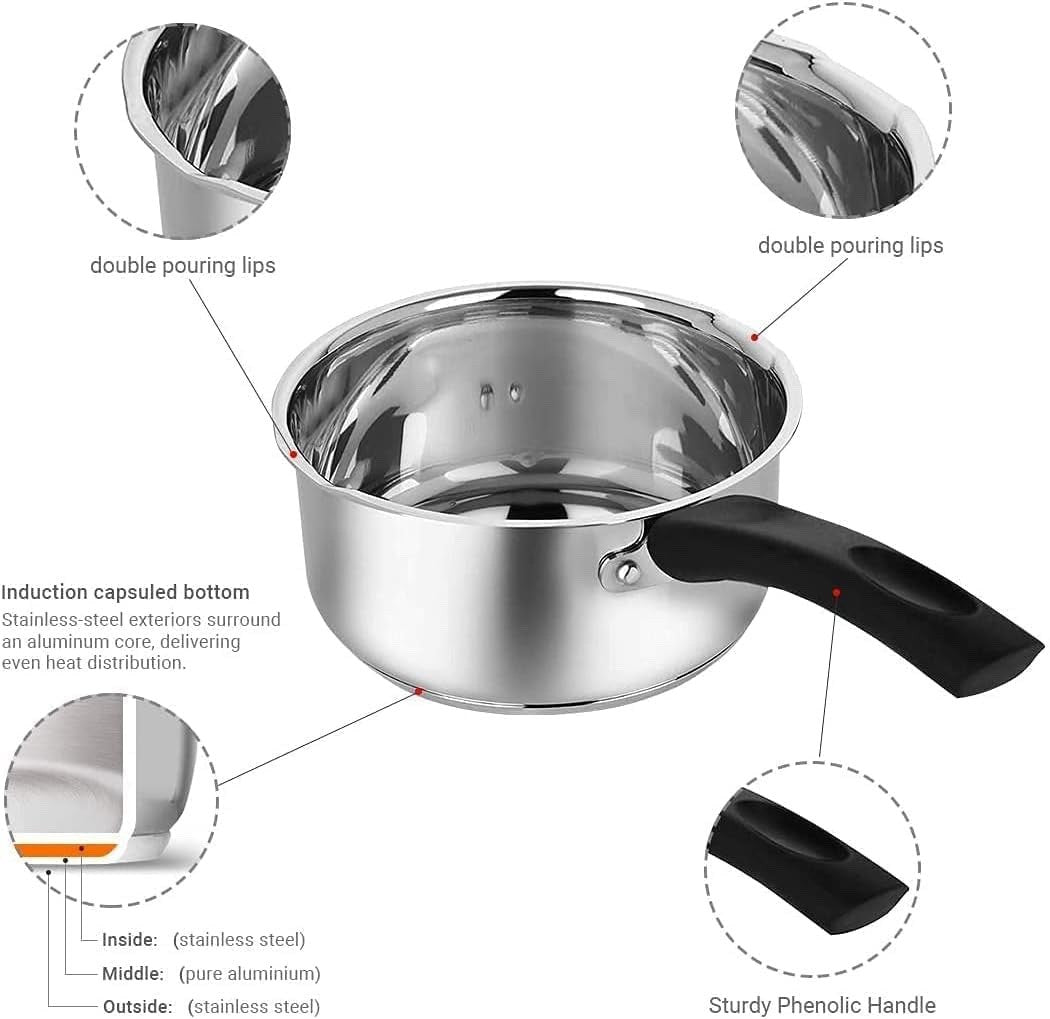 18cm Stainless Steel 2 Litre Saucepan with Glass Lid Induction Dishwasher Safe