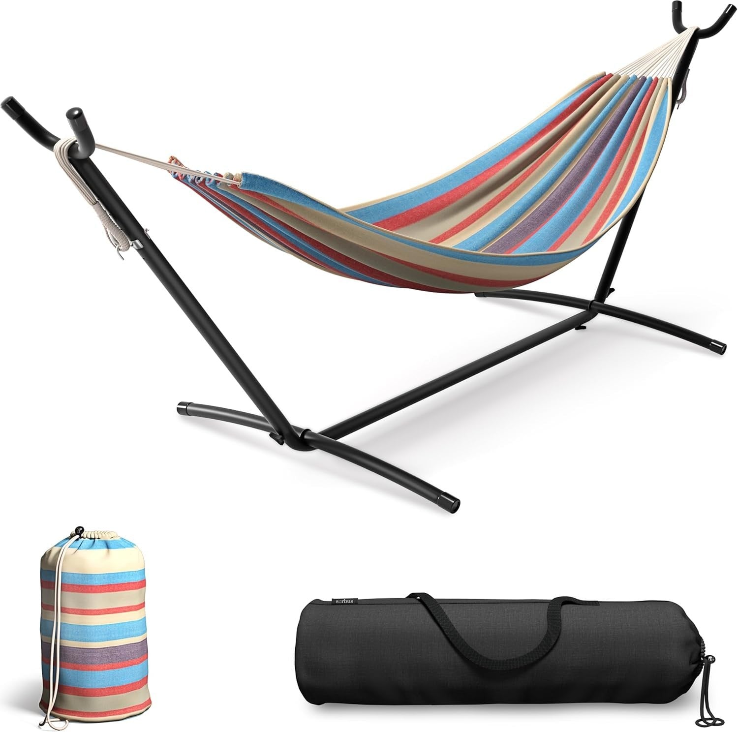 2-Person Luxury Hammock with Steel Stand, Heavy Duty 450lbs, Portable Comfort