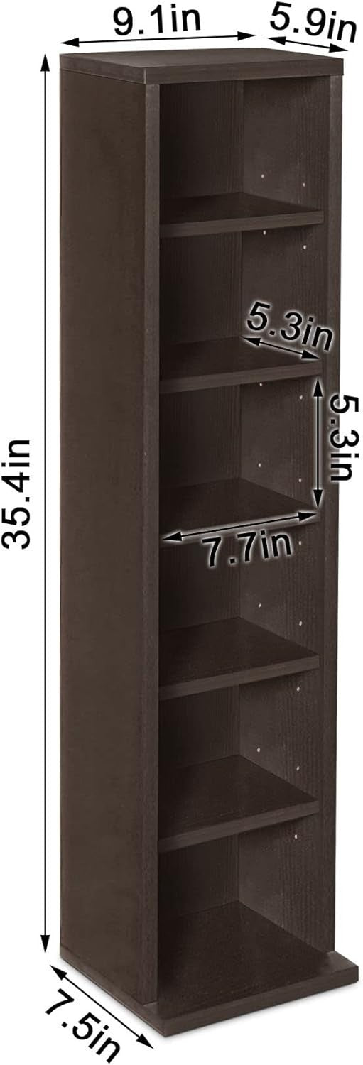 102 CD DVD Storage Tower Rack Adjustable Media Shelf Cabinet Brown