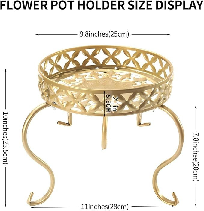 Gold Metal Plant Stand Indoor Outdoor Anti-Rust Flower Pot Holder 25cm